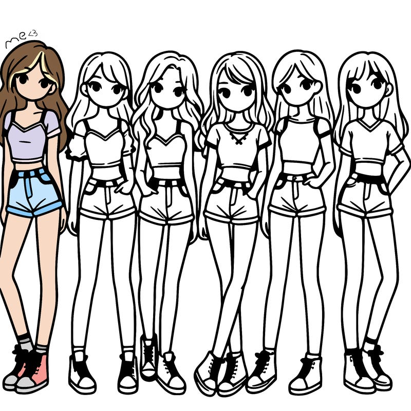 a group of girls wearing crop tops and shorts
