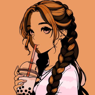realistic girl with braided hair drinking boba