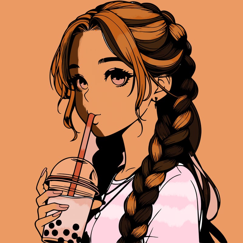 realistic girl with braided hair drinking boba