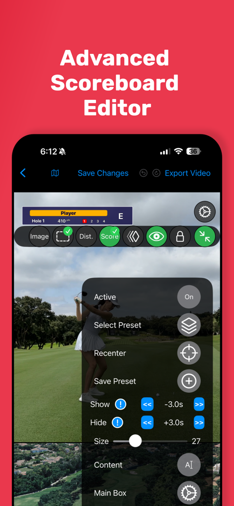 Shot Tracer - 골프 비디오용 Shot Tracer 고급 스코어보드 에디터의 모바일 인터페이스