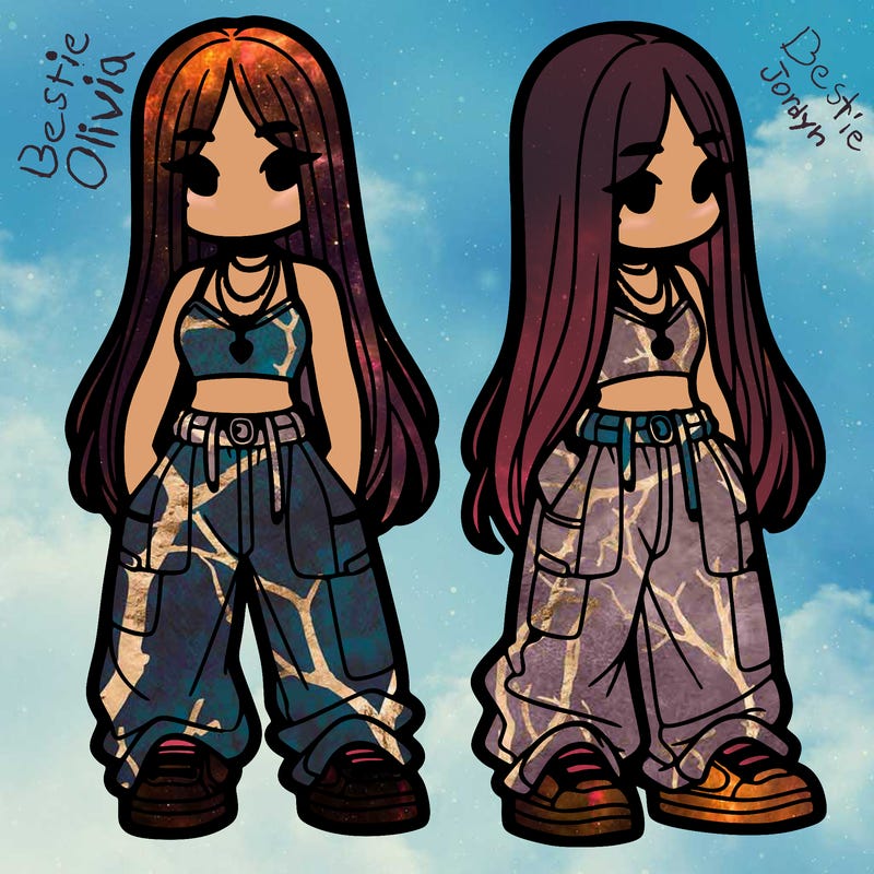 girl in baggy pants crop top and long hair