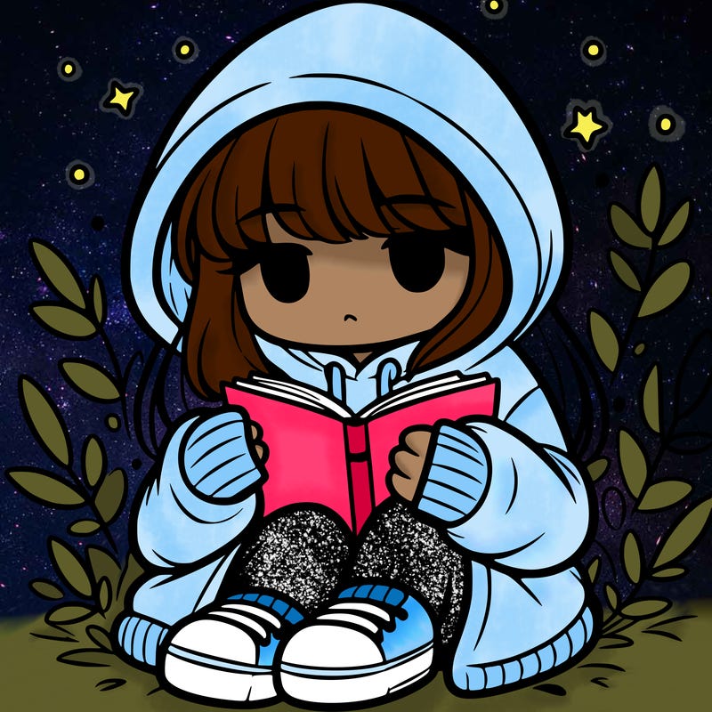 girl in oversized hoodie reading a book