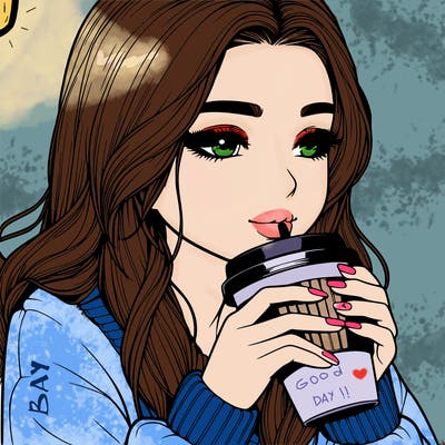 realistic girl drinking coffee