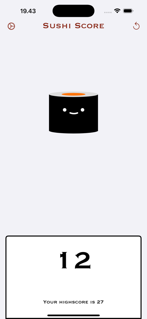 Sushi Score - Count your sushi - Sushi Score app screen with a cute sushi character and piece counter