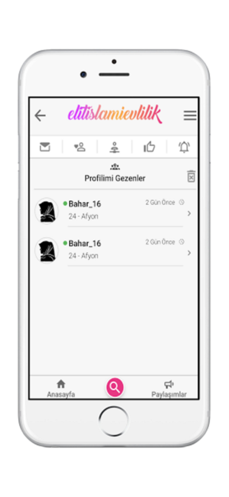 Elit İslami Evlilik Sitesi - Screenshot of the Who Viewed My Profile section in the Elit Islami Evlilik marriage app showing profile visitors