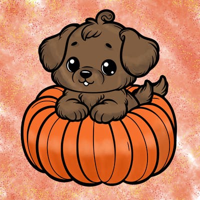 cute little puppy in a pumpkin