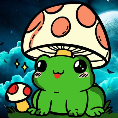 a cute frog with a mushroom hat