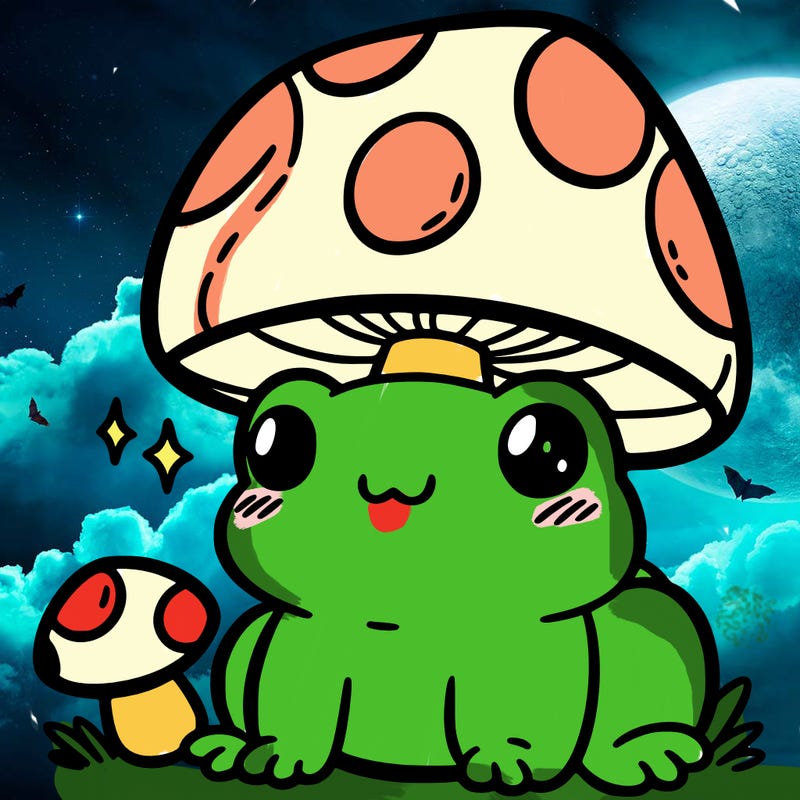 a cute frog with a mushroom hat