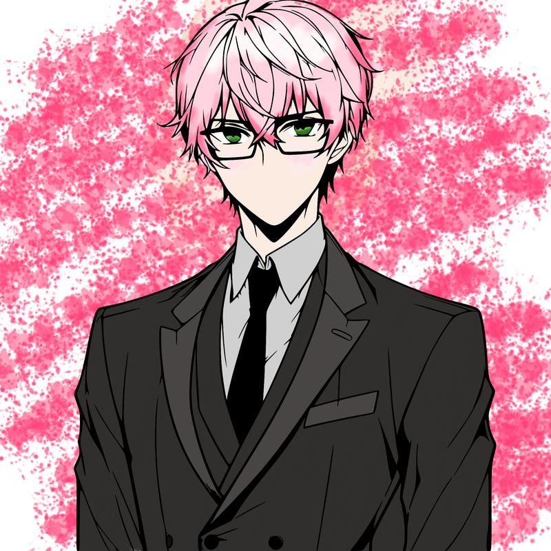 anime man wearing a suit and glasses, tall and realistic