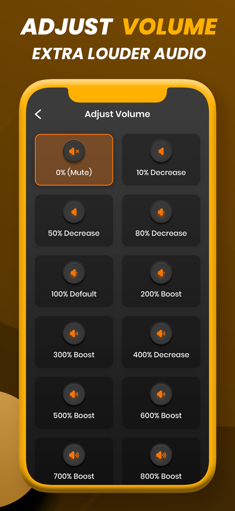 Equalizer Fx : Volume Booster - Equalizer Fx app interface showing volume adjustment options and boost presets up to 800 percent.