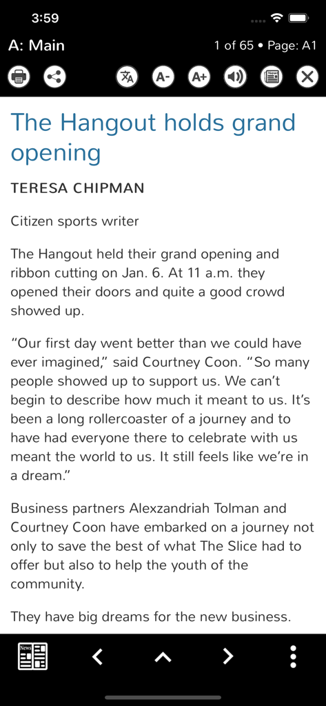 A local news article displayed within the Preston Citizen eEdition mobile app