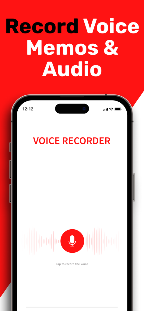 Voice recorder interface on an iPhone for recording memos and audio.
