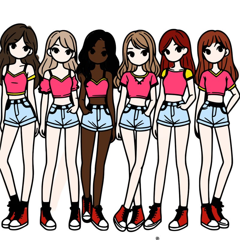 a group of girls wearing crop tops and shorts