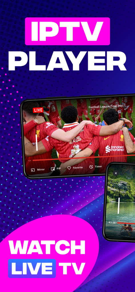 IPTV Smarters Player Lite app interface showing a live sports broadcast and video streaming on a mobile device