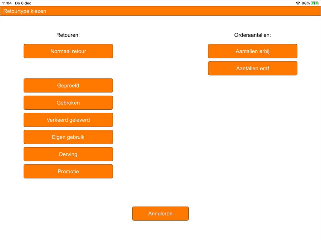 Interface do aplicativo Cash-it para devoluções de estoque de padaria e ajustes de quantidade de pedidos