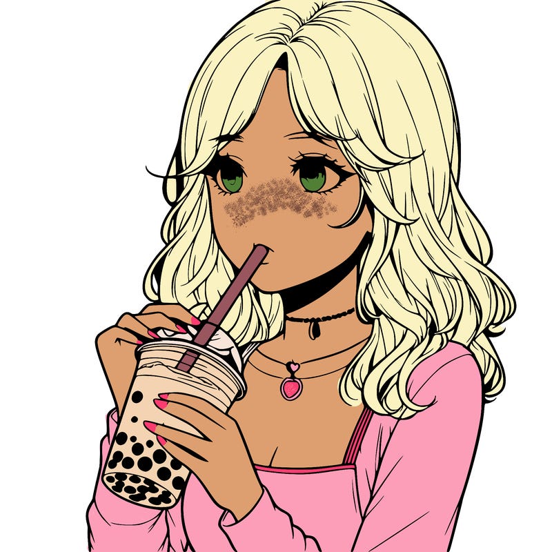 realistic girl drinking boba tea