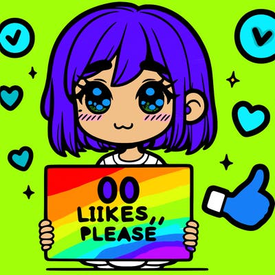 a girl with a sign saying 100 likes, please