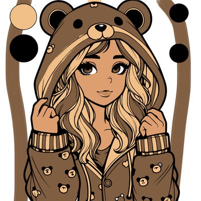 realistic girl in a animal pjs hoodie