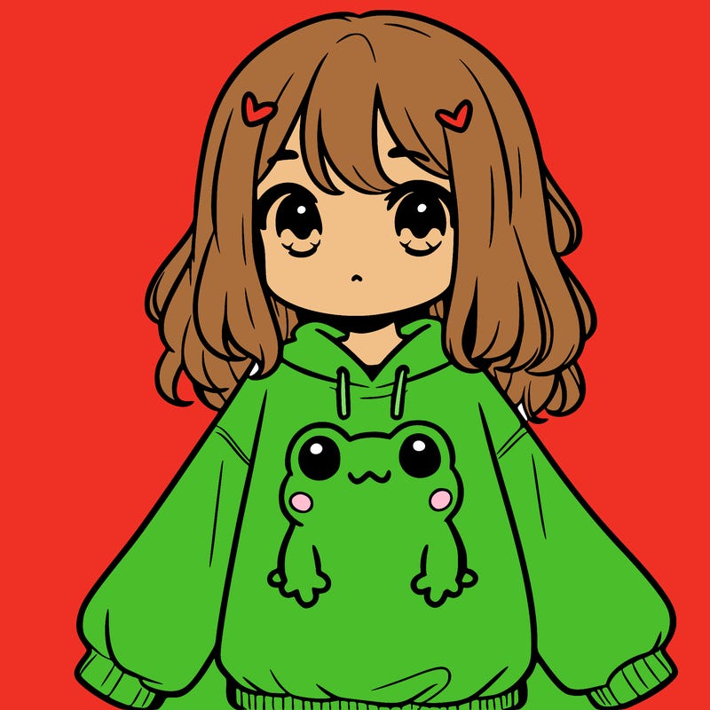 girl wearing frogging sweatshirt