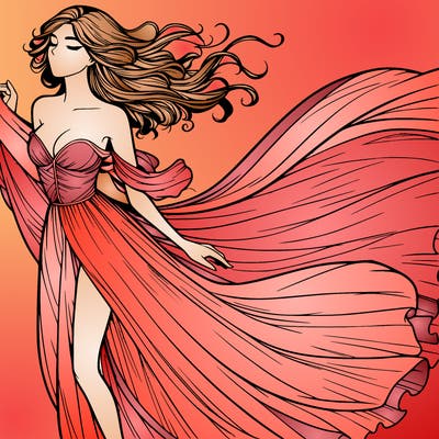 realistic woman in dress flowing the the wind