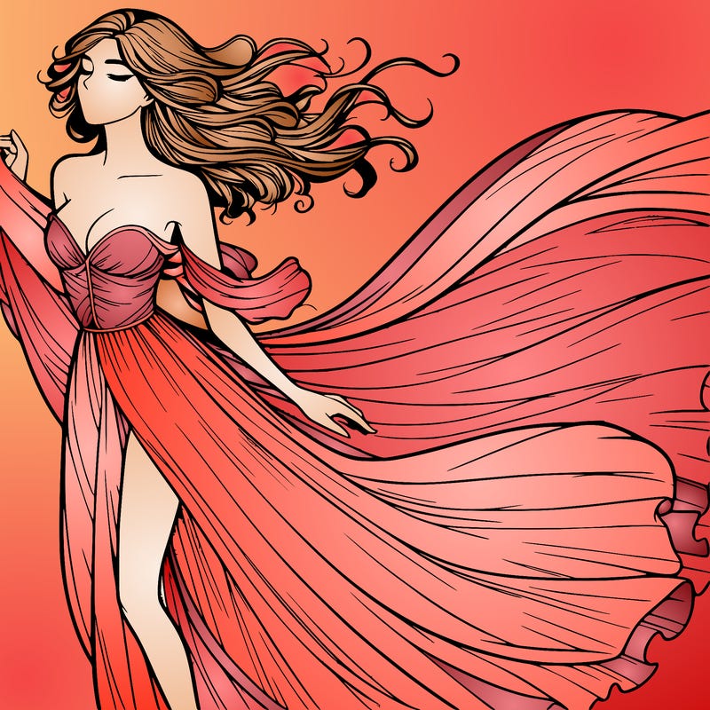 realistic woman in dress flowing the the wind