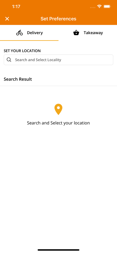 Burger King Qatar - Burger King Qatar app interface for selecting delivery or takeaway location