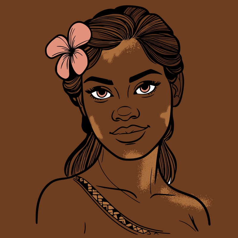 a realistic polynesian woman with a samoan pacific look and a taupou