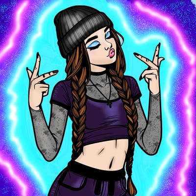 realistic teenage girl with braids and a beanie and crop top doing 🫶🏼