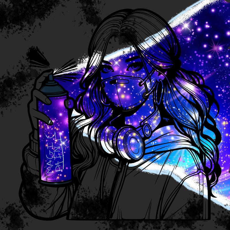 realistic girl spray painting