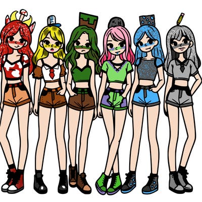 a group of girls wearing crop tops and shorts