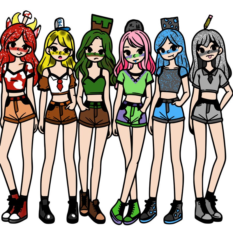 a group of girls wearing crop tops and shorts