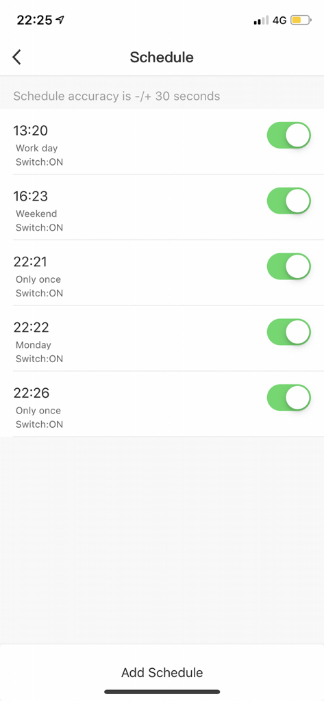 Nexxt Home app interface showing a list of scheduled timers and automation settings for smart home devices
