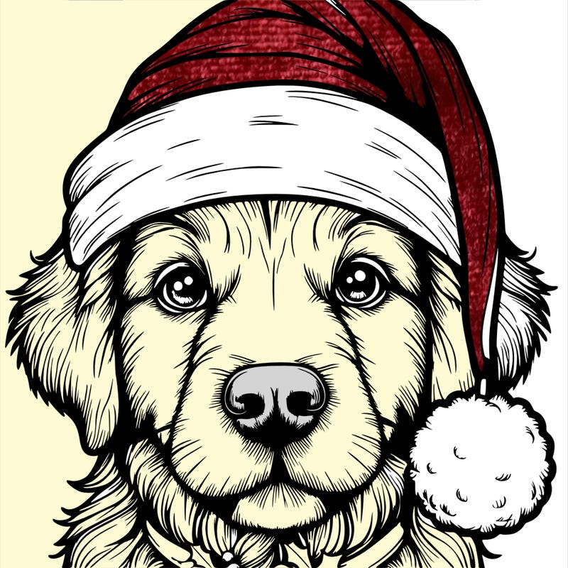 realistic dog with a christmas hat