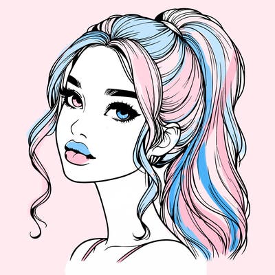 realistic girl with a ponytail on her hair and lips