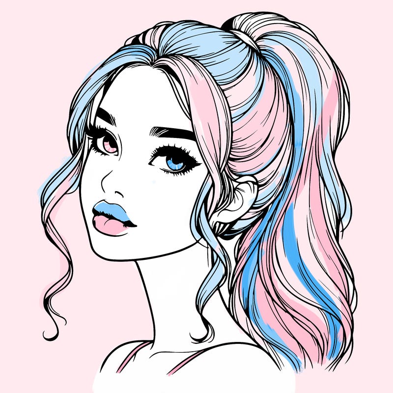 realistic girl with a ponytail on her hair and lips