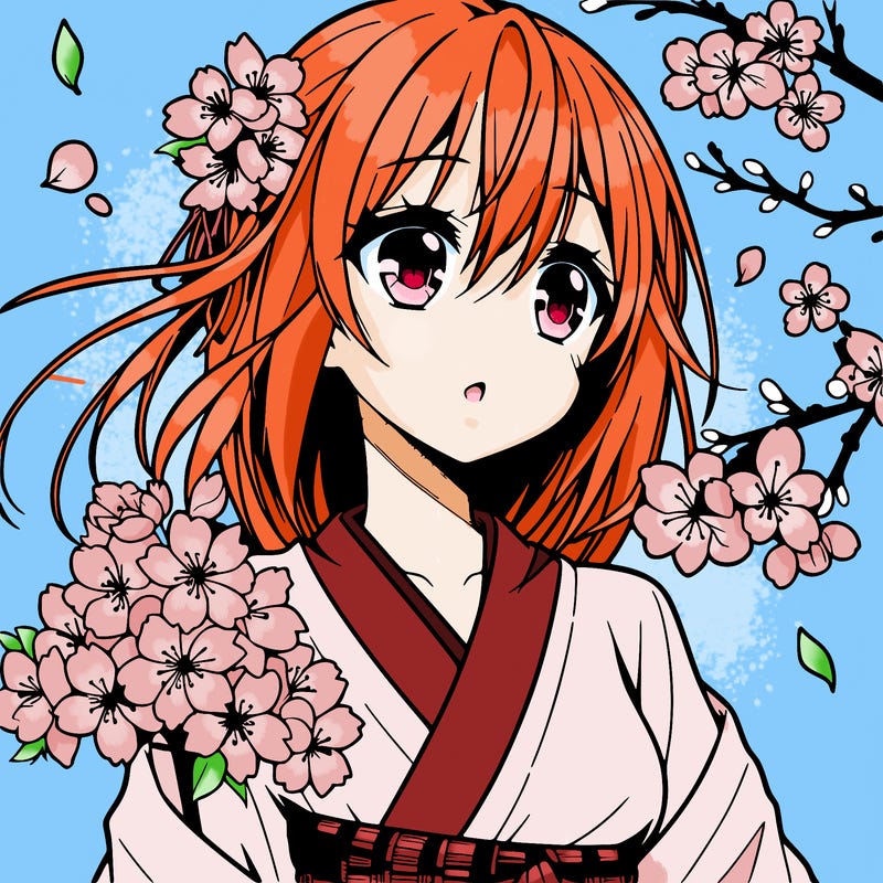 anime girl with cherry blossoms