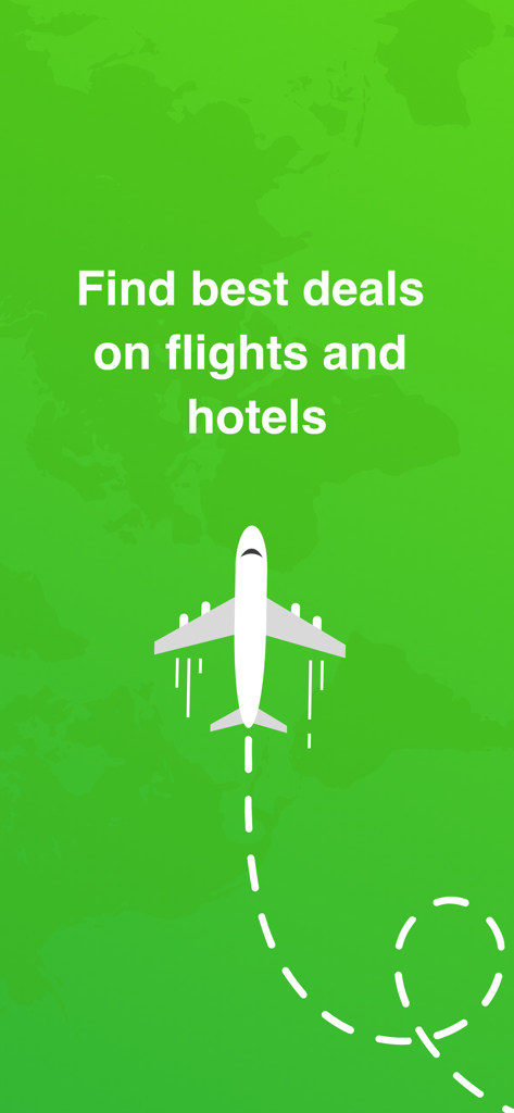 Grafica di un aereo con testo che promuove offerte di voli e hotel su uno sfondo verde