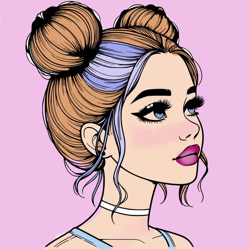 realistic girl with buns on the top of her head