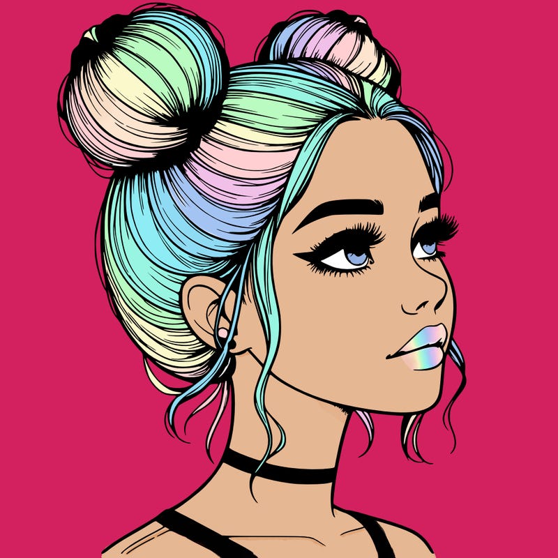 realistic girl with buns on the top of her head
