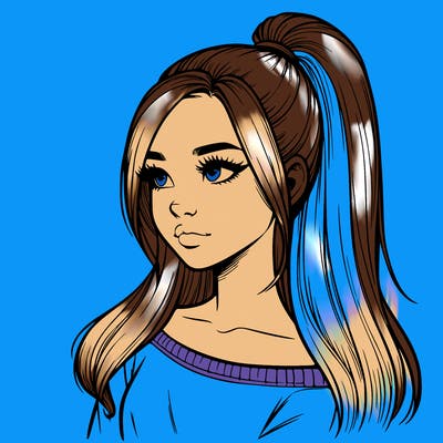 realistic girl with a high ponytail