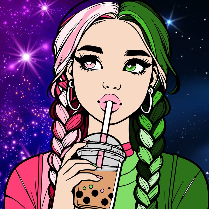 realistic girl with braided hair drinking boba