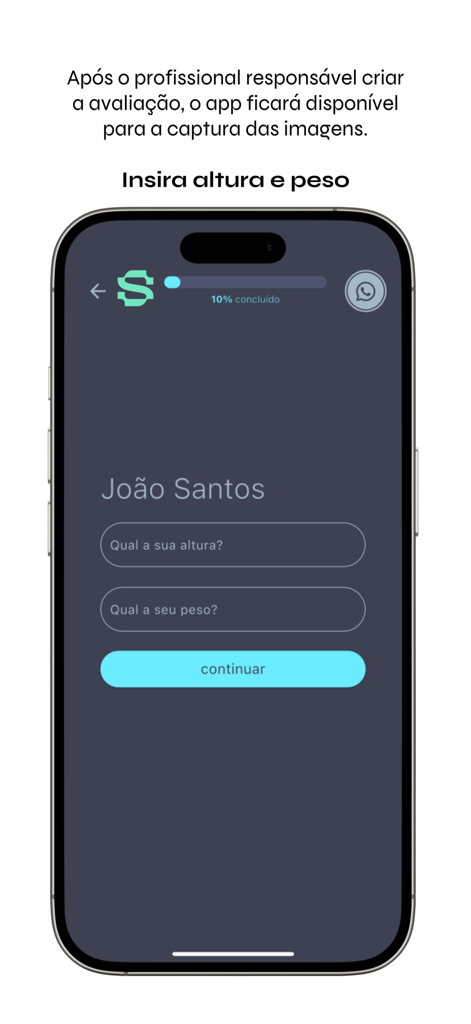 App interface for entering height and weight data for AI body analysis