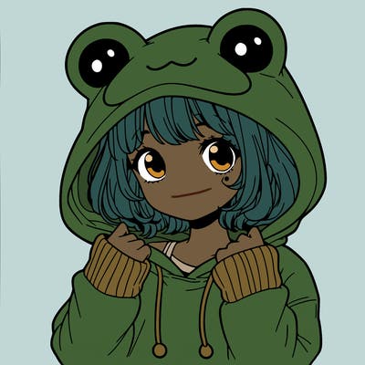 a cute teenage girl wearing a frog hoodie