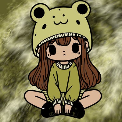 a girl wearing a frog hat and some frog socks