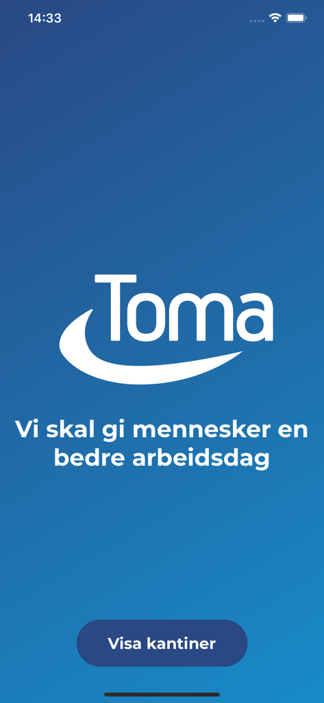 Toma - Toma app splash screen with logo and button to view corporate canteens