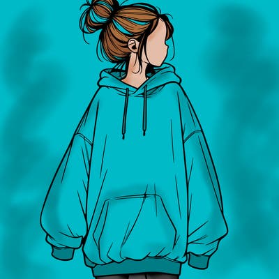 realistic girl with a oversized sweatshirt on and a bun