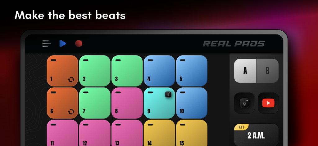 Real Pads: DJ electro drums - Real Pads app interface featuring colorful digital drum pads for creating electronic music beats