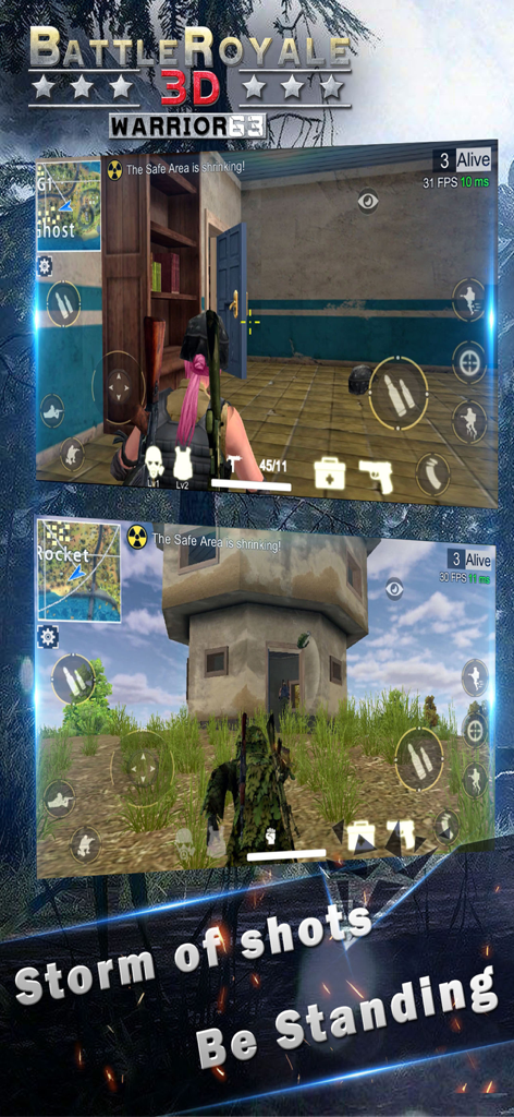 Warrior63 - Battle Royale 3D - Jugabilidad de Warrior63 Battle Royale 3D que muestra escenas de combate de supervivencia