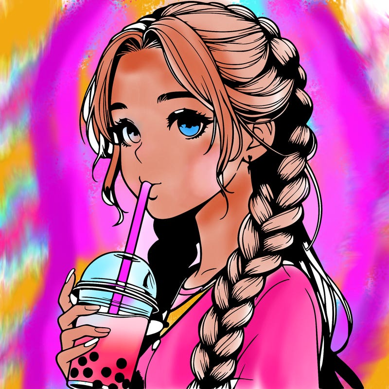 realistic girl with braided hair drinking boba