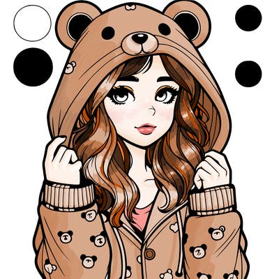 realistic girl in a animal pjs hoodie